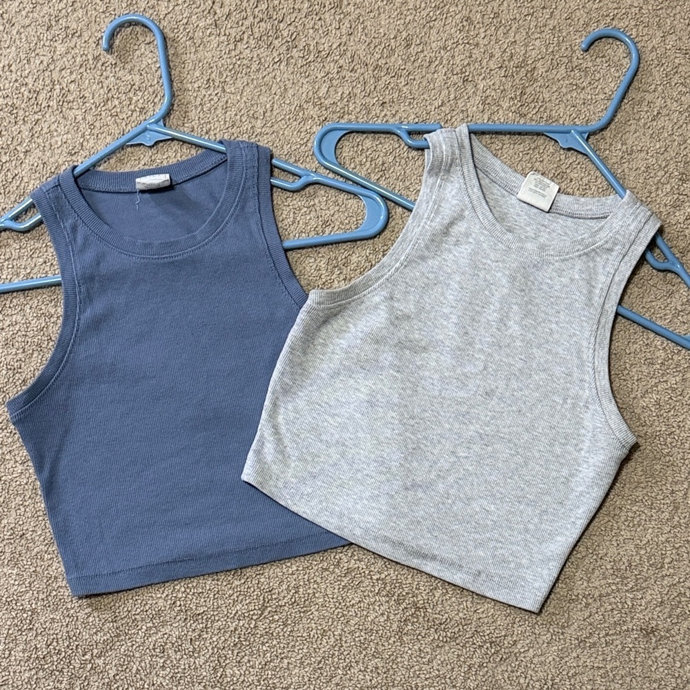 Full Tilt Blue & Gray Ribbed Tank Top
